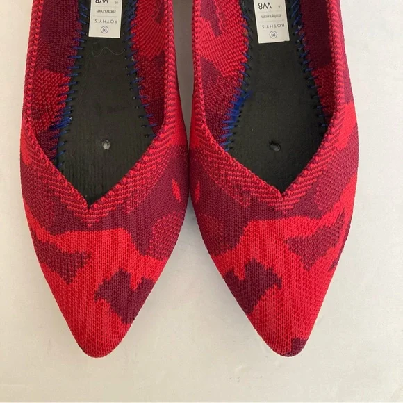 Rothy’s Red Camo Knit Point Toe Slip On Ballet Flat Shoes Size 8 - Picture 10 of 12